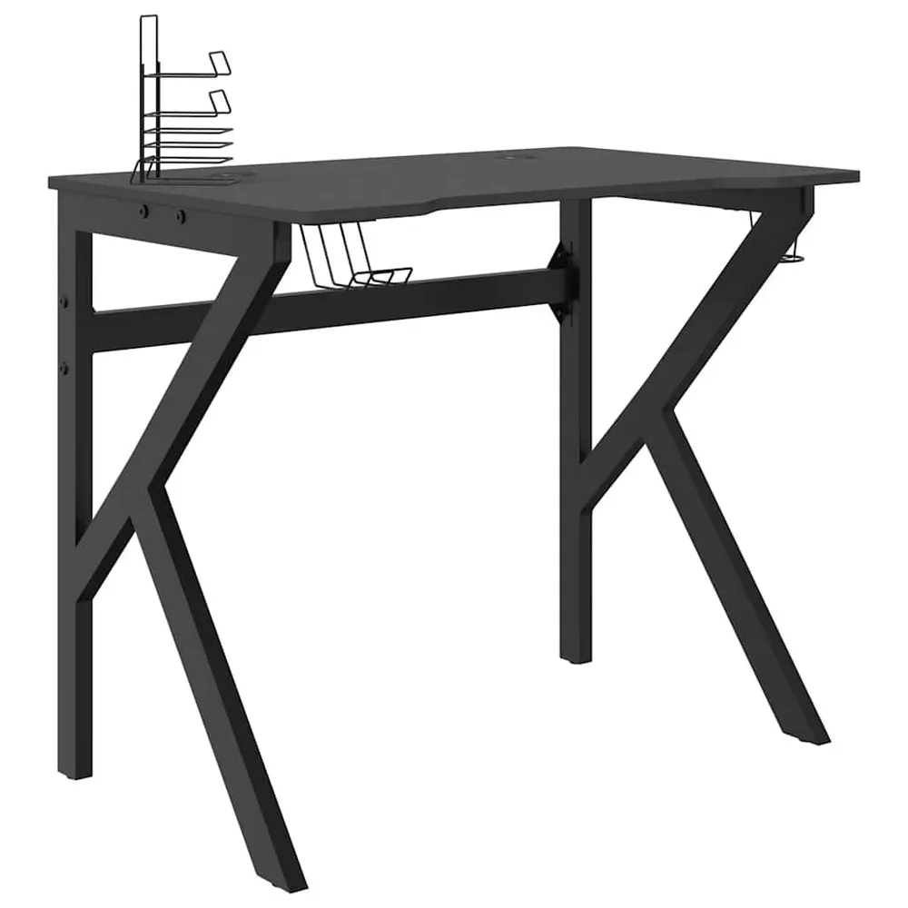Secretária de gaming com pernas em forma de K 90x60x75 cm preto Altura Ajustável