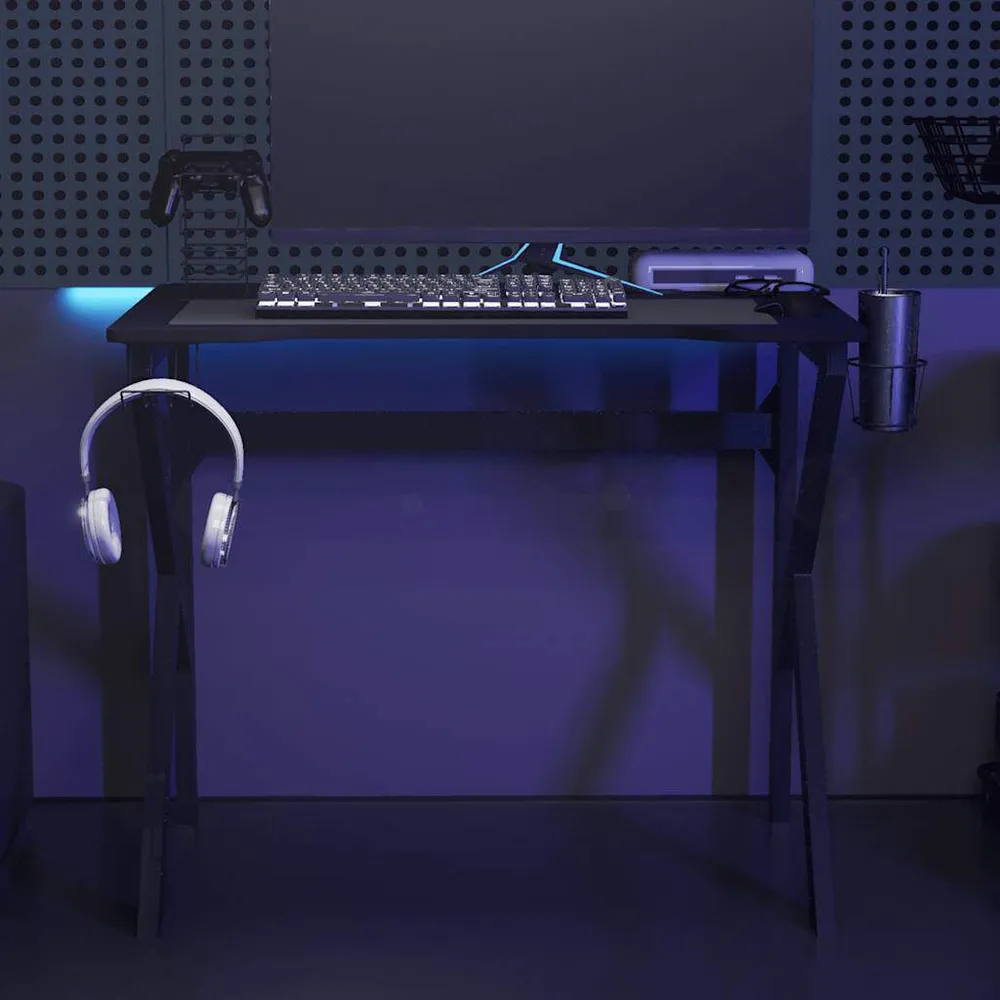 Secretária de gaming com pernas em forma de K 90x60x75 cm preto Altura Ajustável