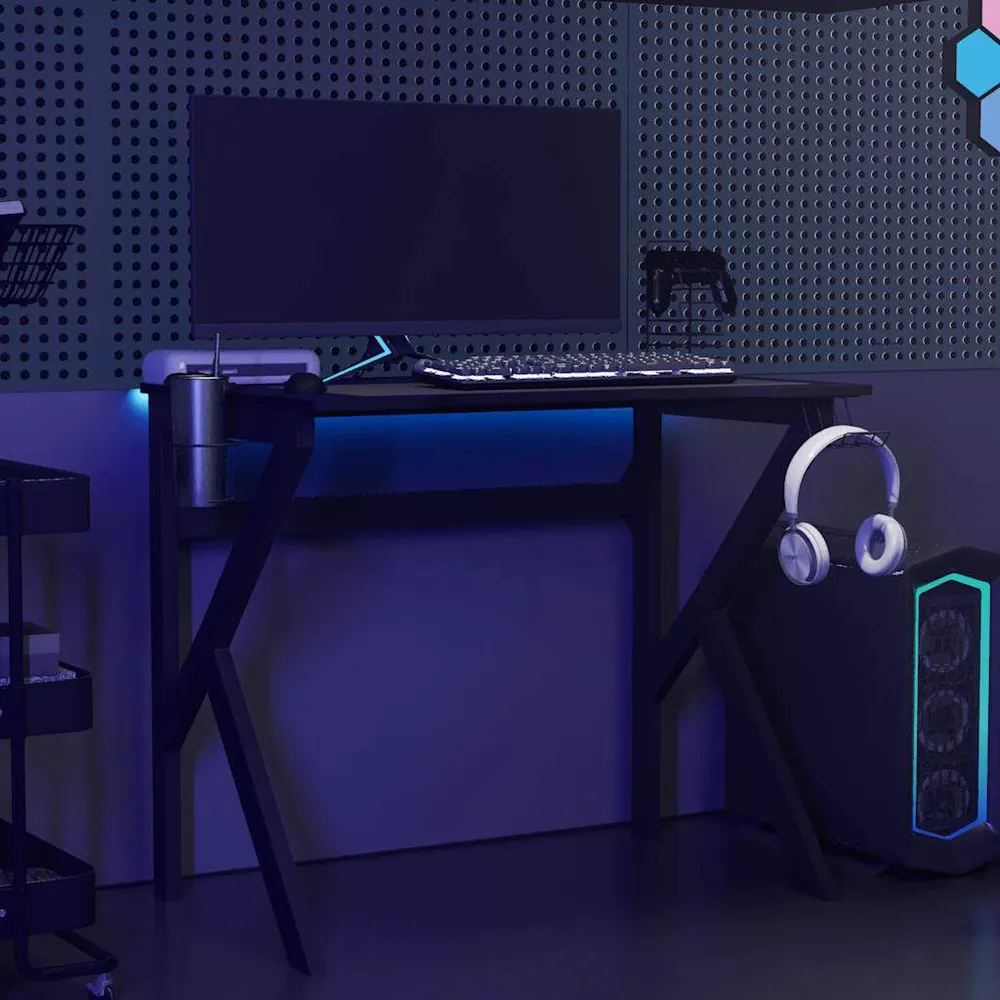 Secretária de gaming com pernas em forma de K 90x60x75 cm preto Altura Ajustável