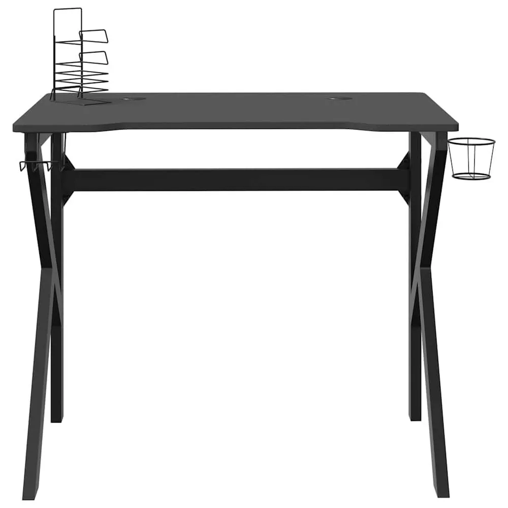 Secretária de gaming com pernas em forma de K 90x60x75 cm preto Altura Ajustável