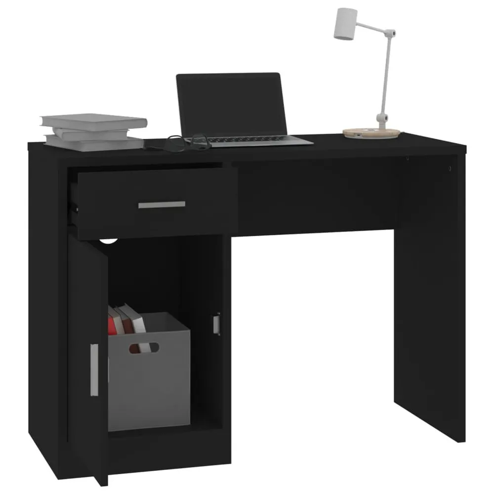 Secretária + gaveta/armário 100x40x73cm derivados madeira preto em Carvalho