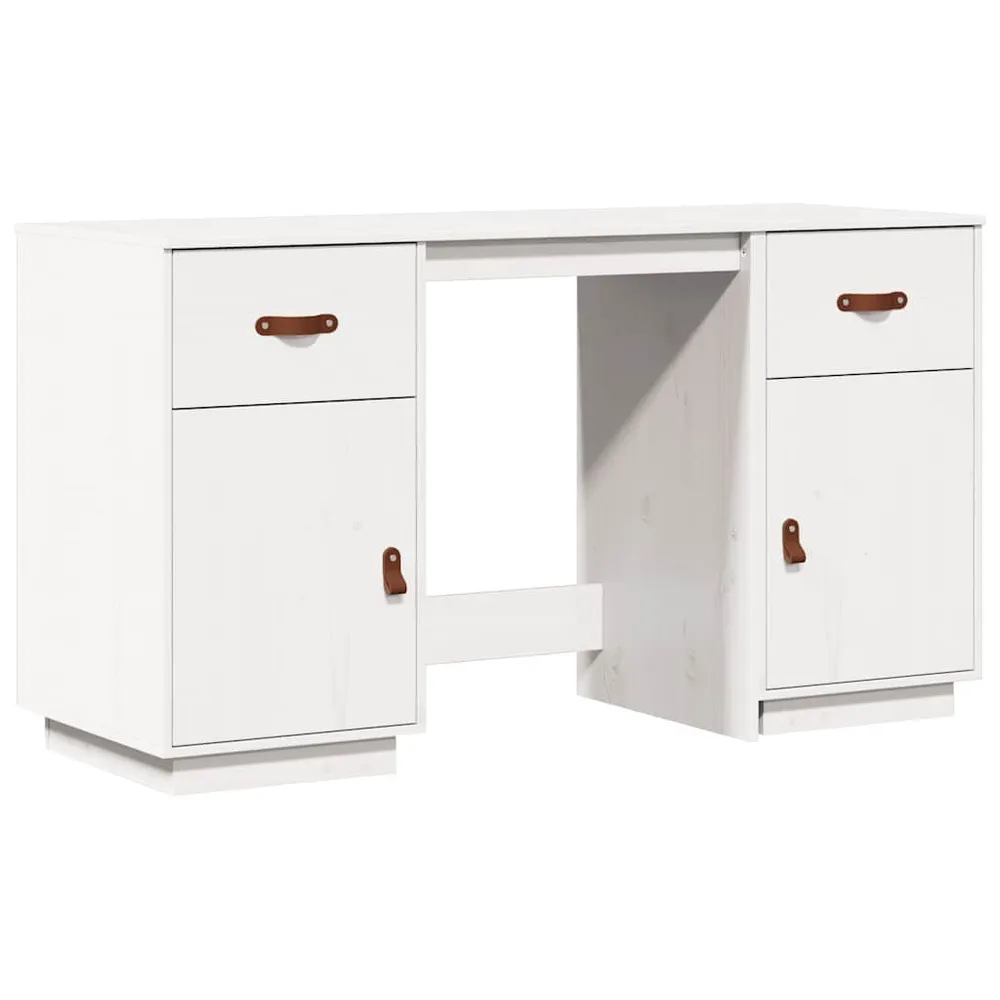 Suporte para Monitor Secretária com armários 135x50x75 cm pinho maciço branco