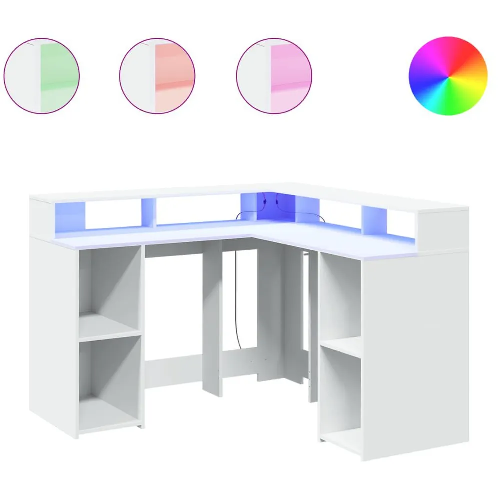 Suporte para Monitor Secretária com luzes LED 130x130x91 cm derivados madeira branco