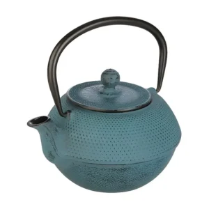 Chaleira de ferro fundido azul 1.2L com filtro removível em ço inoxidável