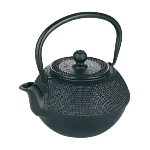 Chaleira de ferro fundido preta 1,2L com filtro removível em ço inoxidável