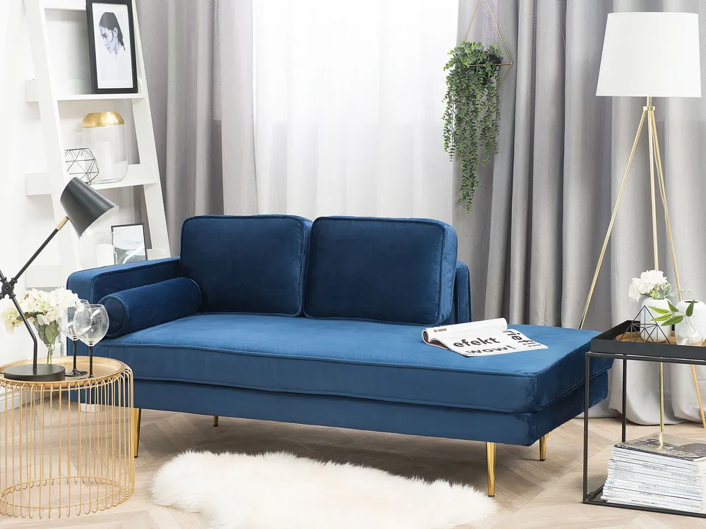 Chaise-longue à esquerda em veludo azul marinho MIRAMAS para Apartamento Pequeno