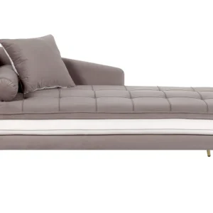 Chaise-longue em veludo castanho e branco à esquerda GONESSE Montagem sem Ferramentas