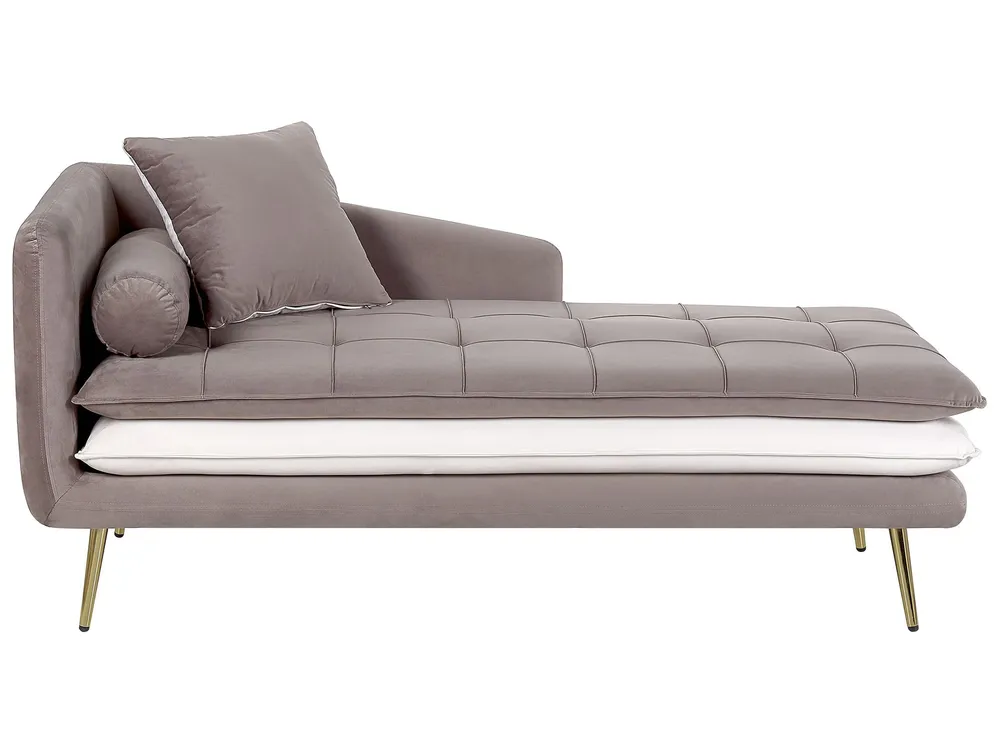 Chaise-longue em veludo castanho e branco à esquerda GONESSE Montagem sem Ferramentas