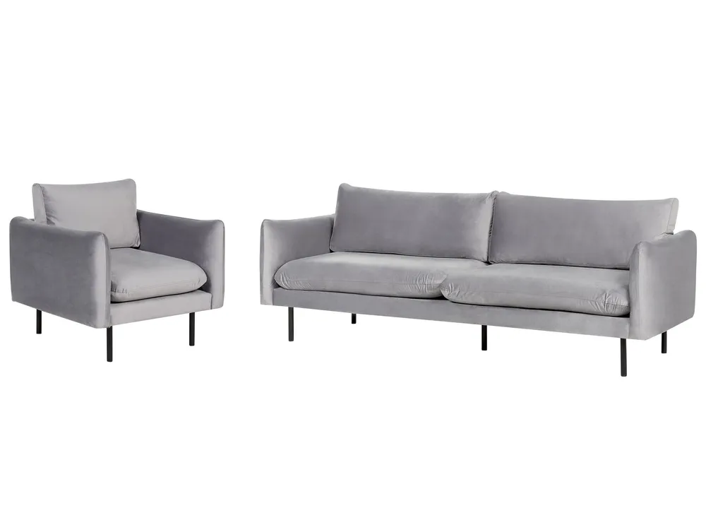 Conjunto de sofás 4 lugares em veludo cinzento VINTEBRO | Entrega Rápida