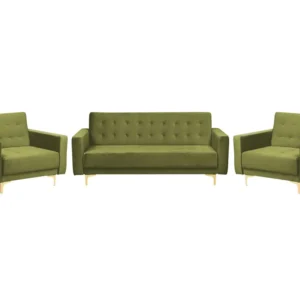 Conjunto de sofás 5 lugares em veludo verde ABERDEEN com 10 Anos de Garantia no Mecanismo