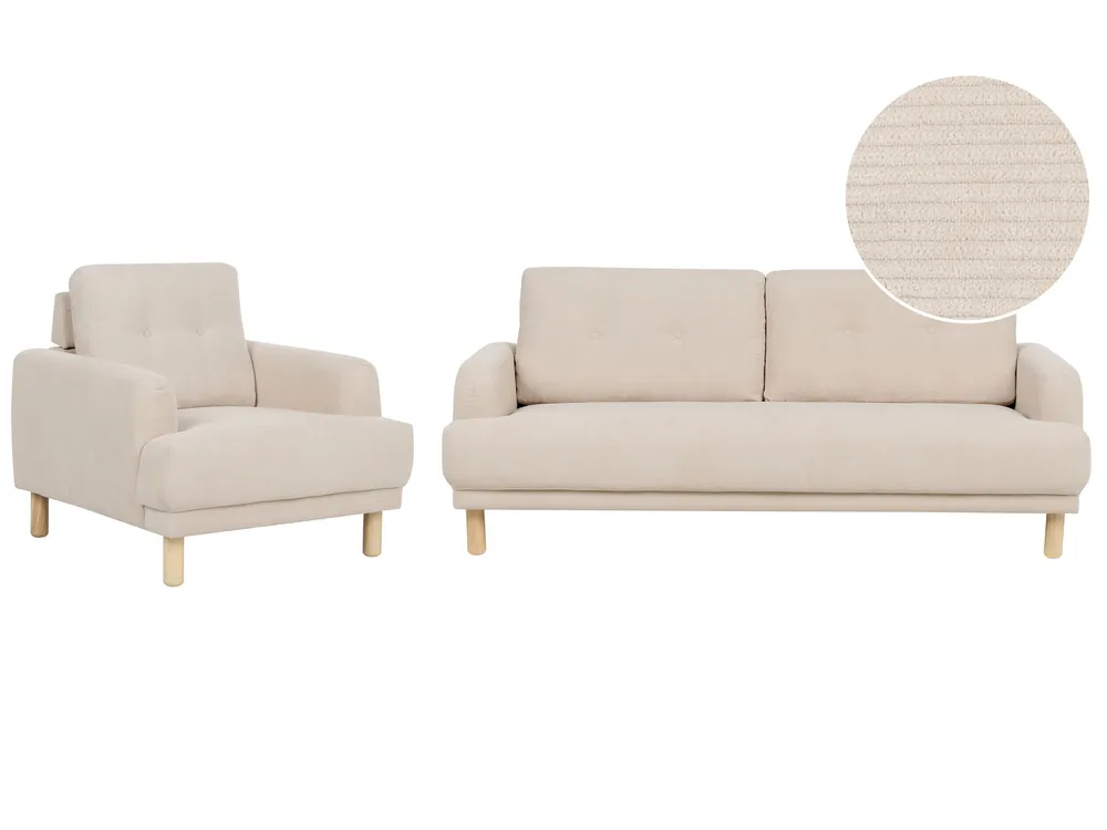 Corduroy Living Room Set Bege claro TUVE Compatível com TV de 65"
