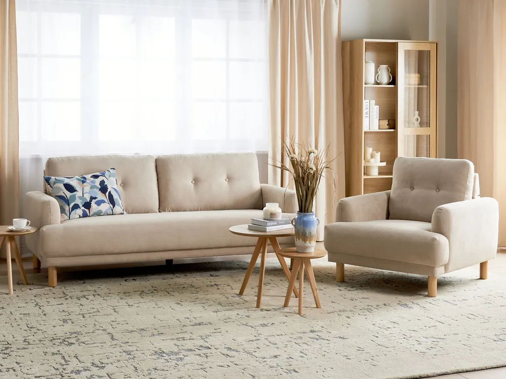 Corduroy Living Room Set Bege claro TUVE Compatível com TV de 65"