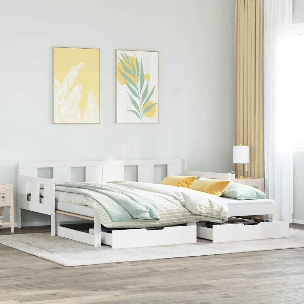 Design Premium Sofá-cama com gavetão e gavetas sem colchão 90x200 cm branco