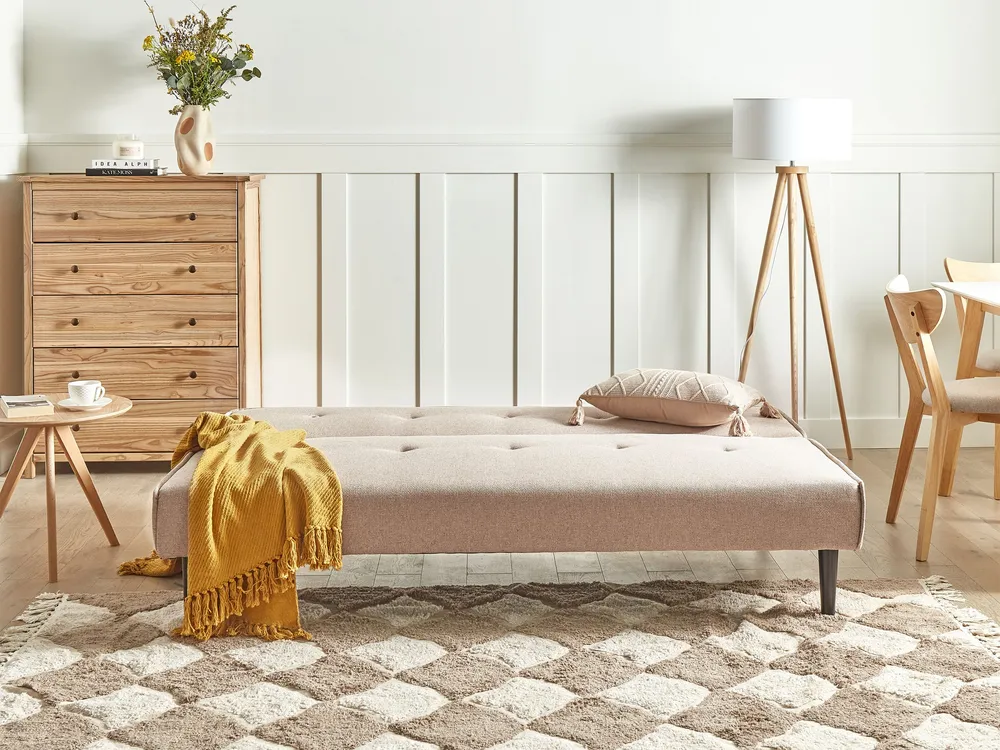 Design Premium Sofá-cama de 3 lugares em tecido creme VISBY