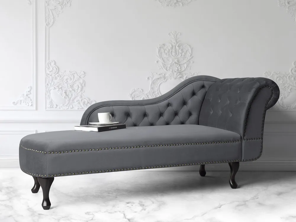 Estante para TV Chaise-longue à direita em veludo cinzento NIMES