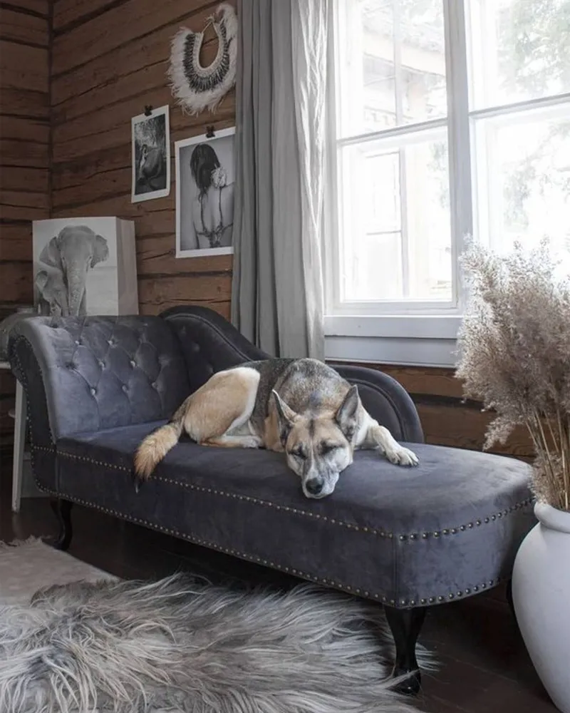 Estante para TV Left Hand Chaise Lounge Tecido macio Grey NIMES