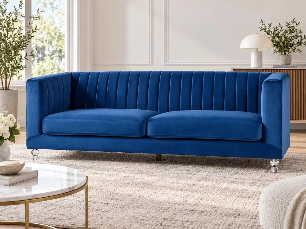 Estofado em Veludo Fabric Sofa Navy Azul ARVIKA