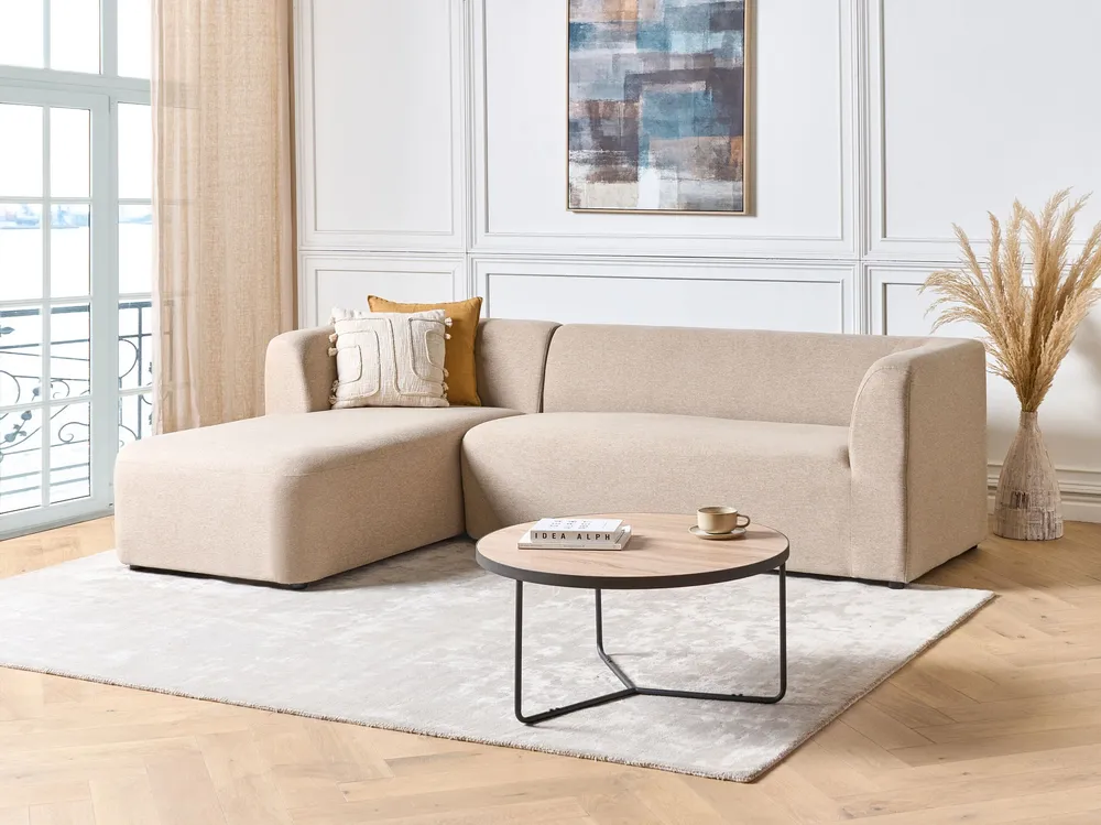Estofado em Veludo Right Hand Fabric Corner Sofa Cor creme LAXA