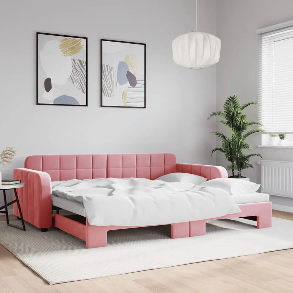 Estofado em Veludo Sofá-cama com gavetão 90x200 cm veludo rosa