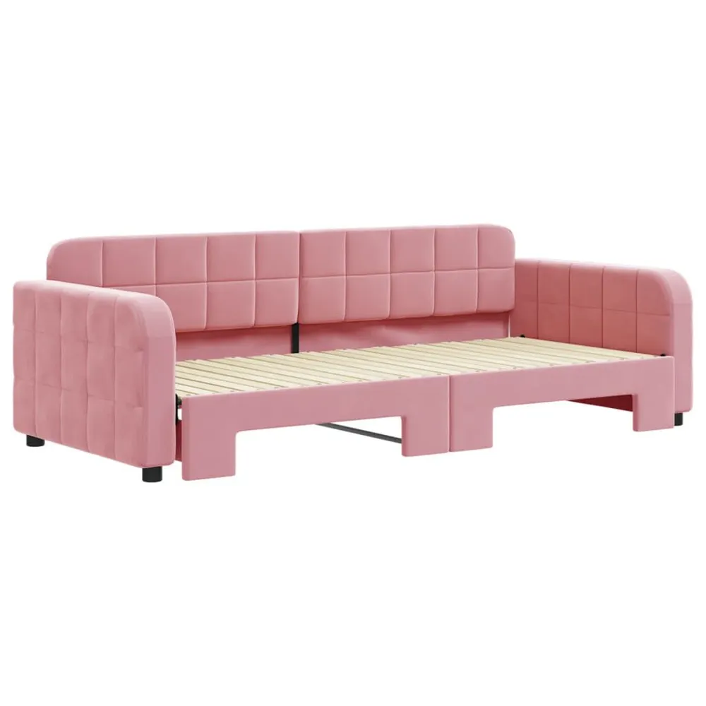 Estofado em Veludo Sofá-cama com gavetão 90x200 cm veludo rosa