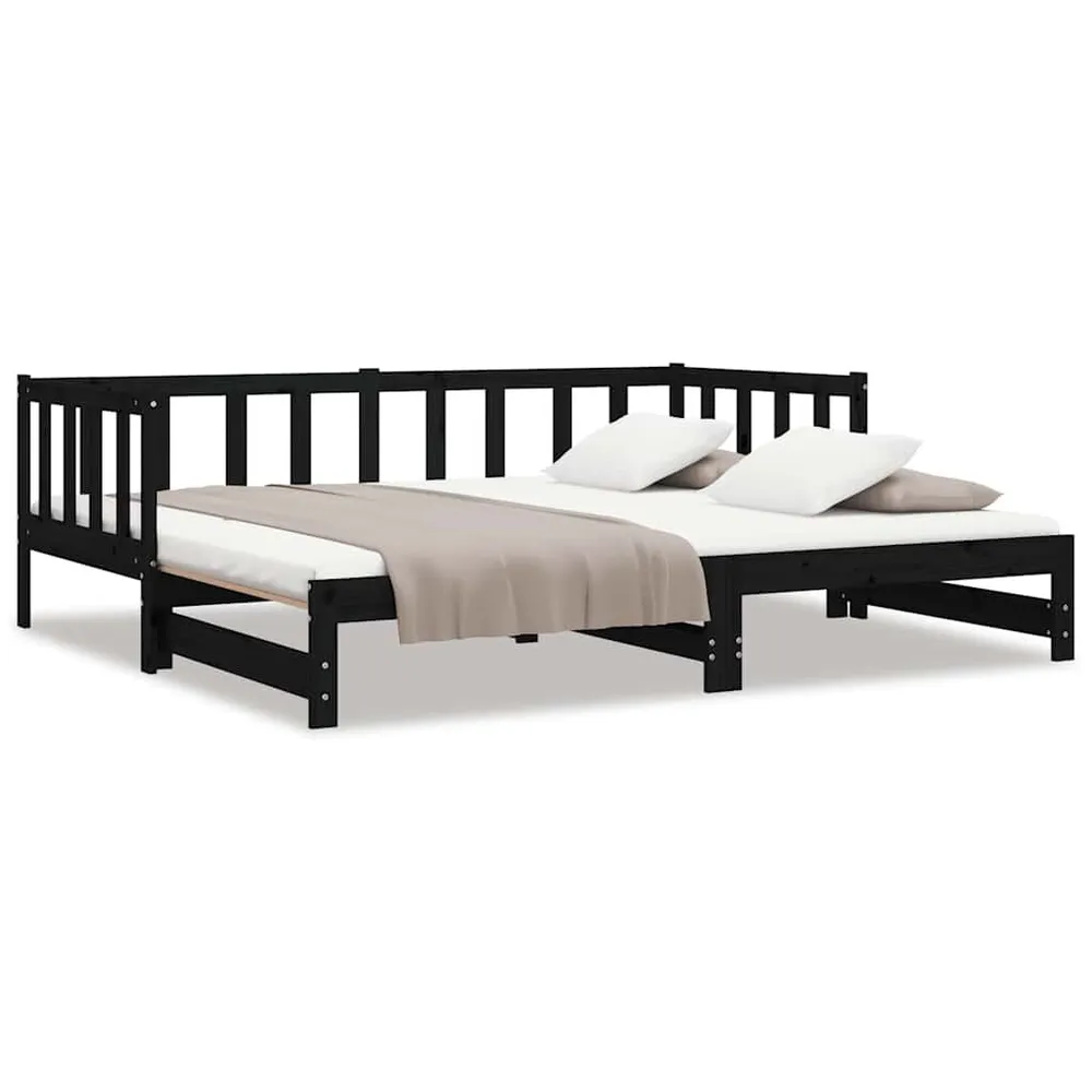 Estofado em Veludo Sofá-cama com gavetão 90x200 cm madeira de pinho maciç preto