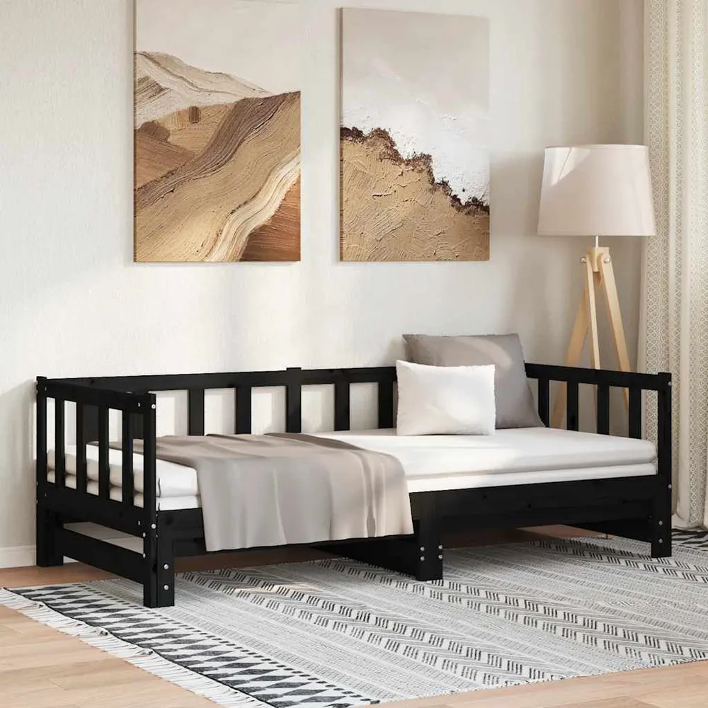 Estofado em Veludo Sofá-cama com gavetão 90x200 cm madeira de pinho maciç preto