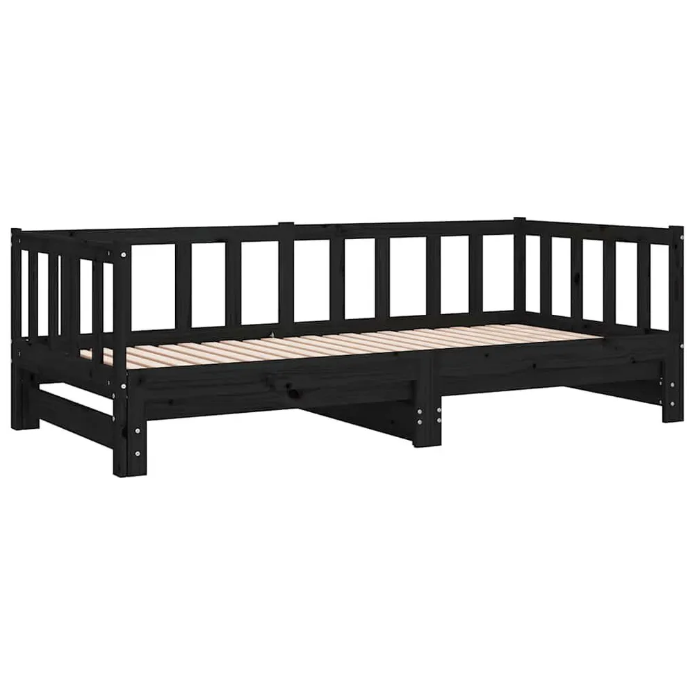 Estofado em Veludo Sofá-cama com gavetão 90x200 cm madeira de pinho maciç preto