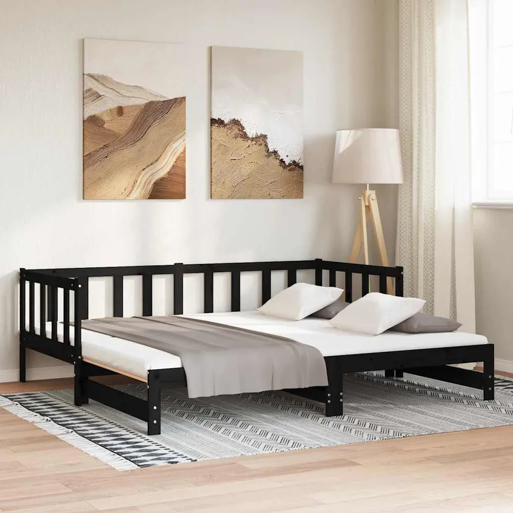 Estofado em Veludo Sofá-cama com gavetão 90x200 cm madeira de pinho maciç preto