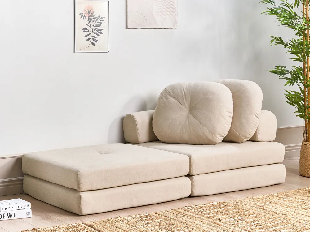 Fabric Single Sofa Bed Beige OLDEN