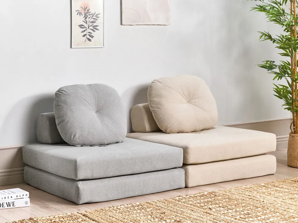Fabric Single Sofa Bed Beige OLDEN