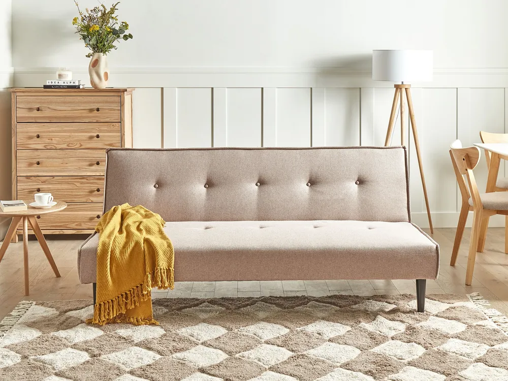Fabric Sofa Bed Cor creme VISBY Couro Ecológico