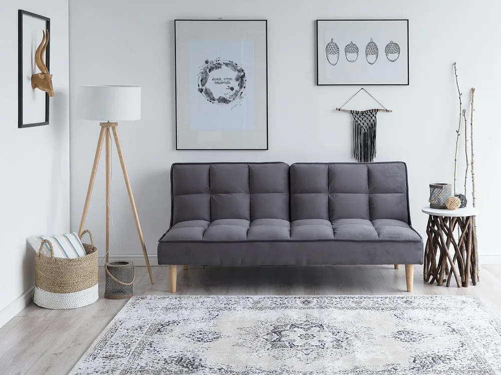 Fabric Sofa Bed Dark Grey SILJAN 3 Lugares