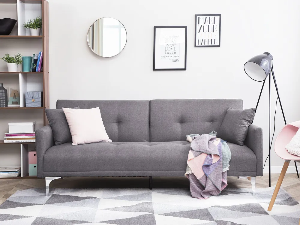 Fabric Sofa Bed Grey LUCAN com Espaço para Lenha
