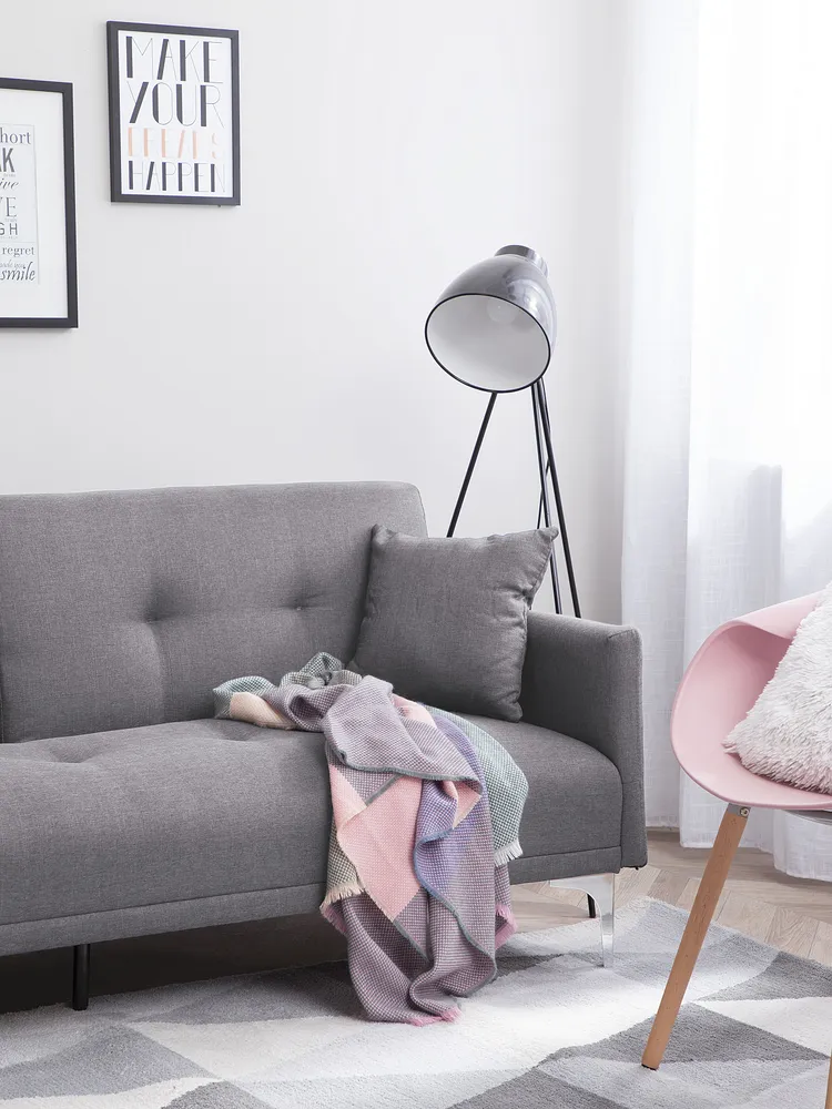 Fabric Sofa Bed Grey LUCAN com Espaço para Lenha
