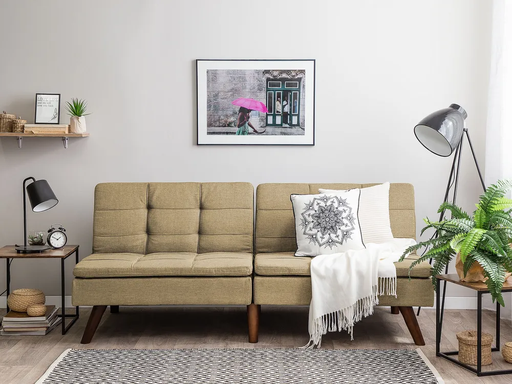Fabric Sofa Bed Light Castanho RONNE em Veludo