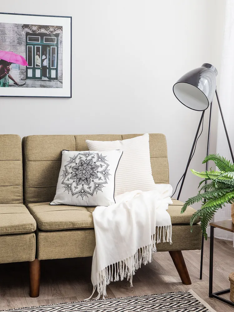 Fabric Sofa Bed Light Castanho RONNE em Veludo