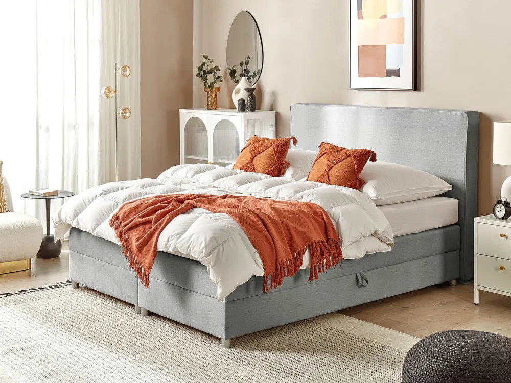 Fabric EU Super King Divan Bed Light Grey MINISTER com USB Integrado