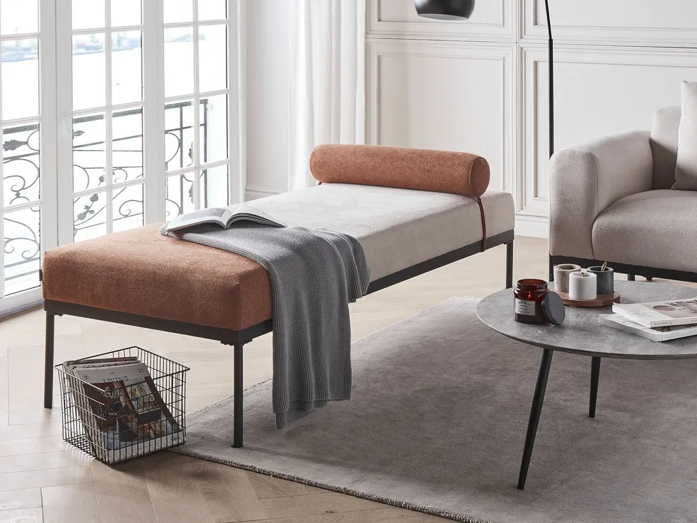 Faux Linen Chaise Lounge Beige and Golden Brown MALMOS
