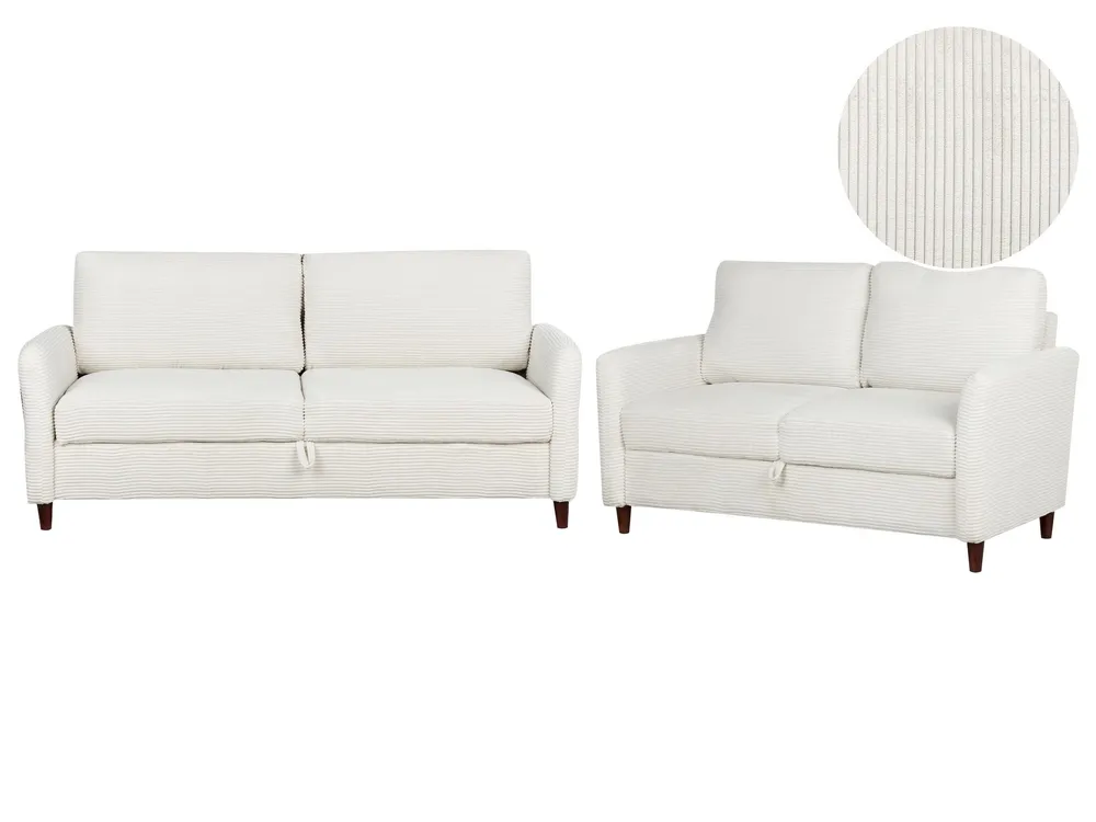 Jumbo Cord Living Room Sofa Set White MARE