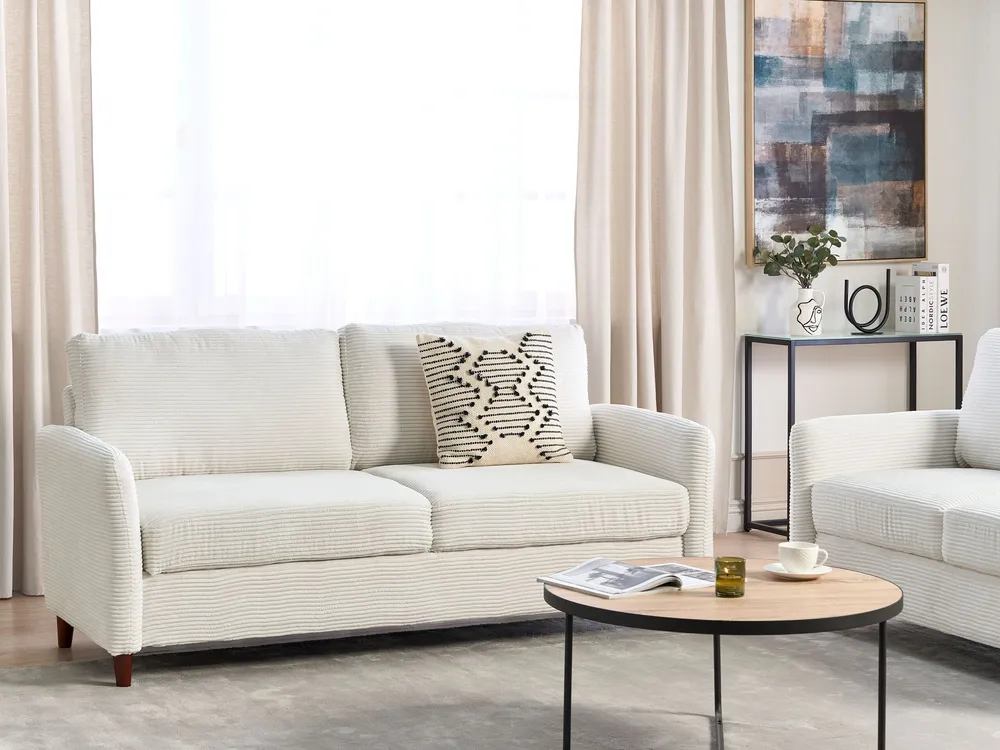 Jumbo Cord Living Room Sofa Set White MARE