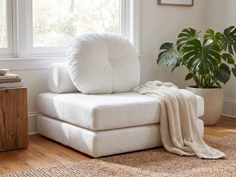 Jumbo Cord Single Sofa Bed White OLDEN