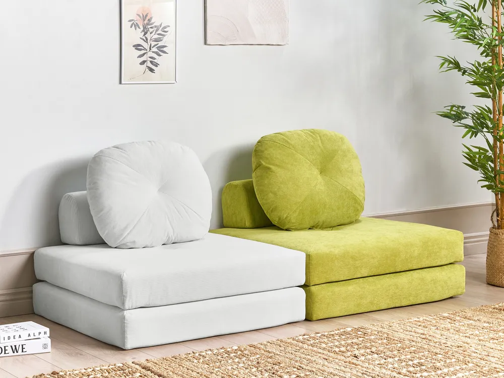 Jumbo Cord Single Sofa Bed White OLDEN