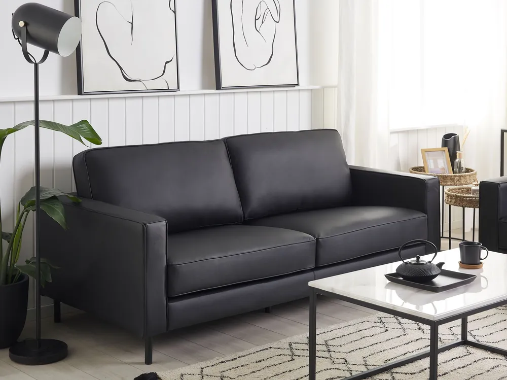 Leather Living Room Set Black SAVALEN