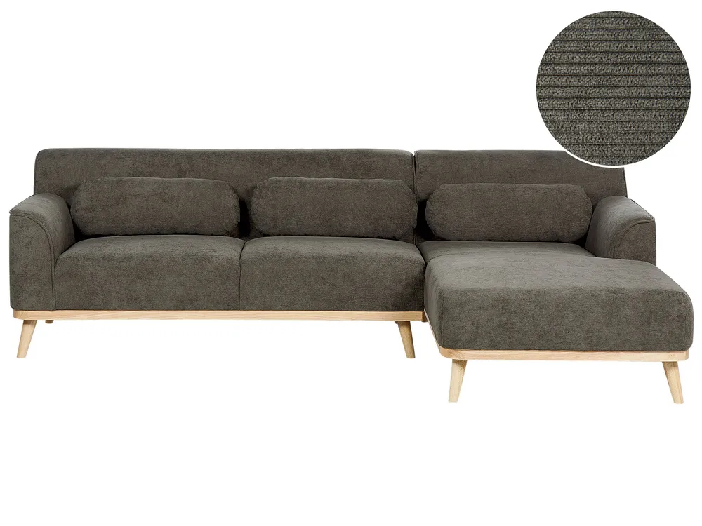 Left Hand Enorme Cord Corner Sofa Dark Green SIMOS