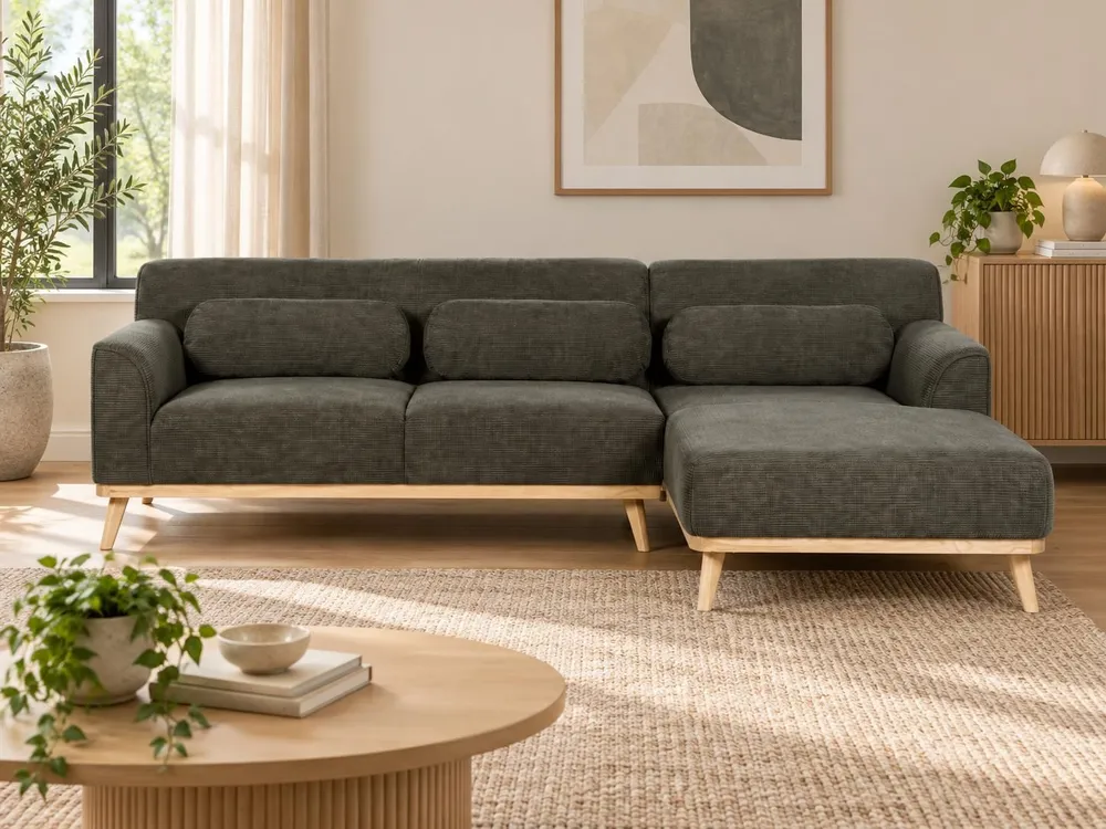 Left Hand Enorme Cord Corner Sofa Dark Green SIMOS