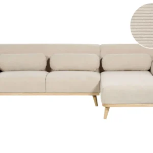 Left Hand Enorme Cord Corner Sofa Beige SIMOS