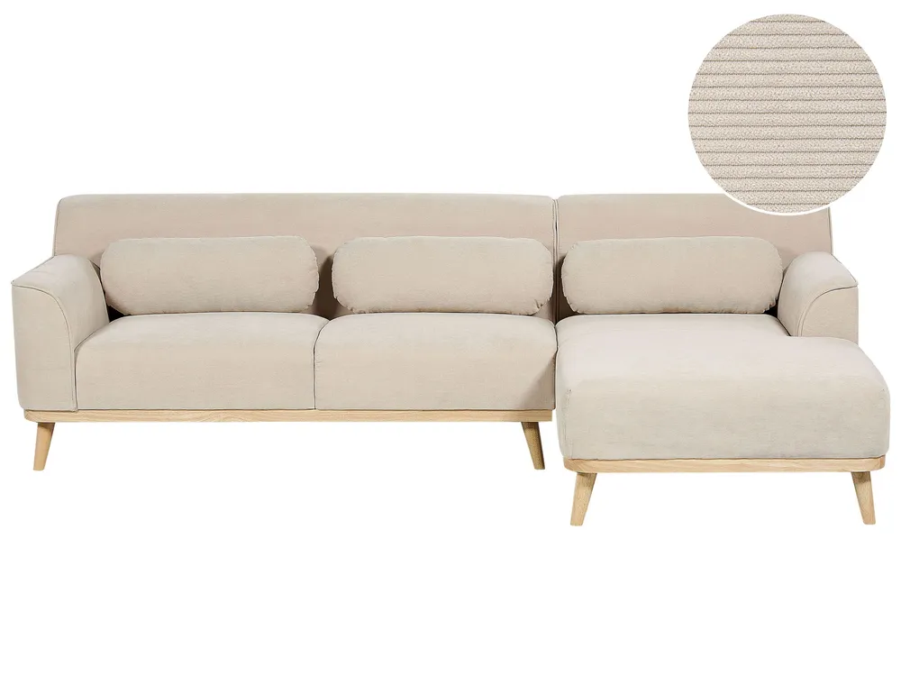 Left Hand Enorme Cord Corner Sofa Beige SIMOS