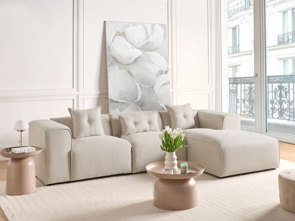 Left Hand Fabric Corner Sofa Light Tom neutro DOLVA