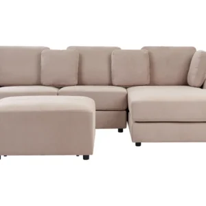 Left Hand Fabric Corner Sofa Ottoman Taupe KOHLO Montagem sem Ferramentas