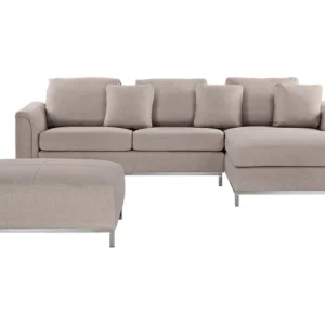 Left Hand Fabric Corner Sofa Ottoman Cor creme OSLO Compatível com TV de 65"